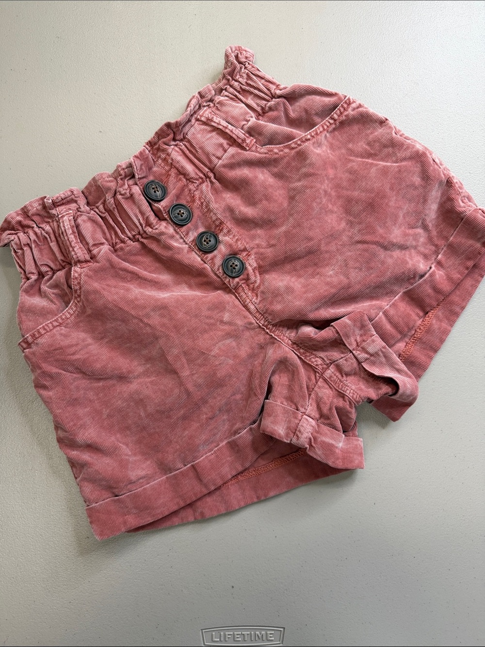 tgla High-Rise Paperbag Shorts Button Front Women Size XS Short Dusty Rose